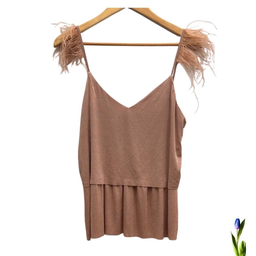 MNG Pink Camisole with Feathers Straps Pink Size S